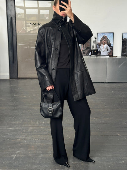 Conbipel 1990s Smooth Leather High Neck Coat - L/XL