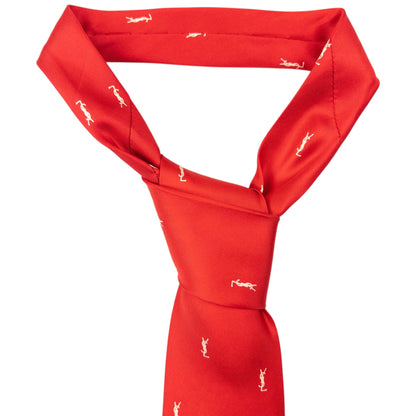 Vintage 80s YSL Yves Saint Laurent Monogram Silk Tie | O/S, Red