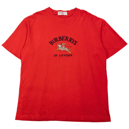 Vintage 90s Burberry Embroidered T Shirt Size M | Medium, Red