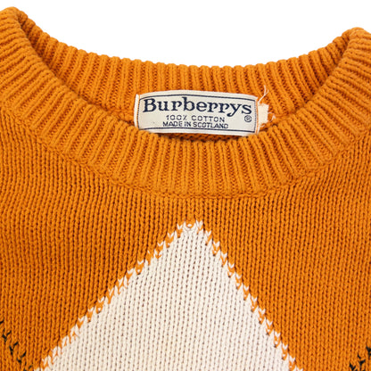 Vintage 90s Burberry Argyle Knit Jumper Size M | Medium, Orange