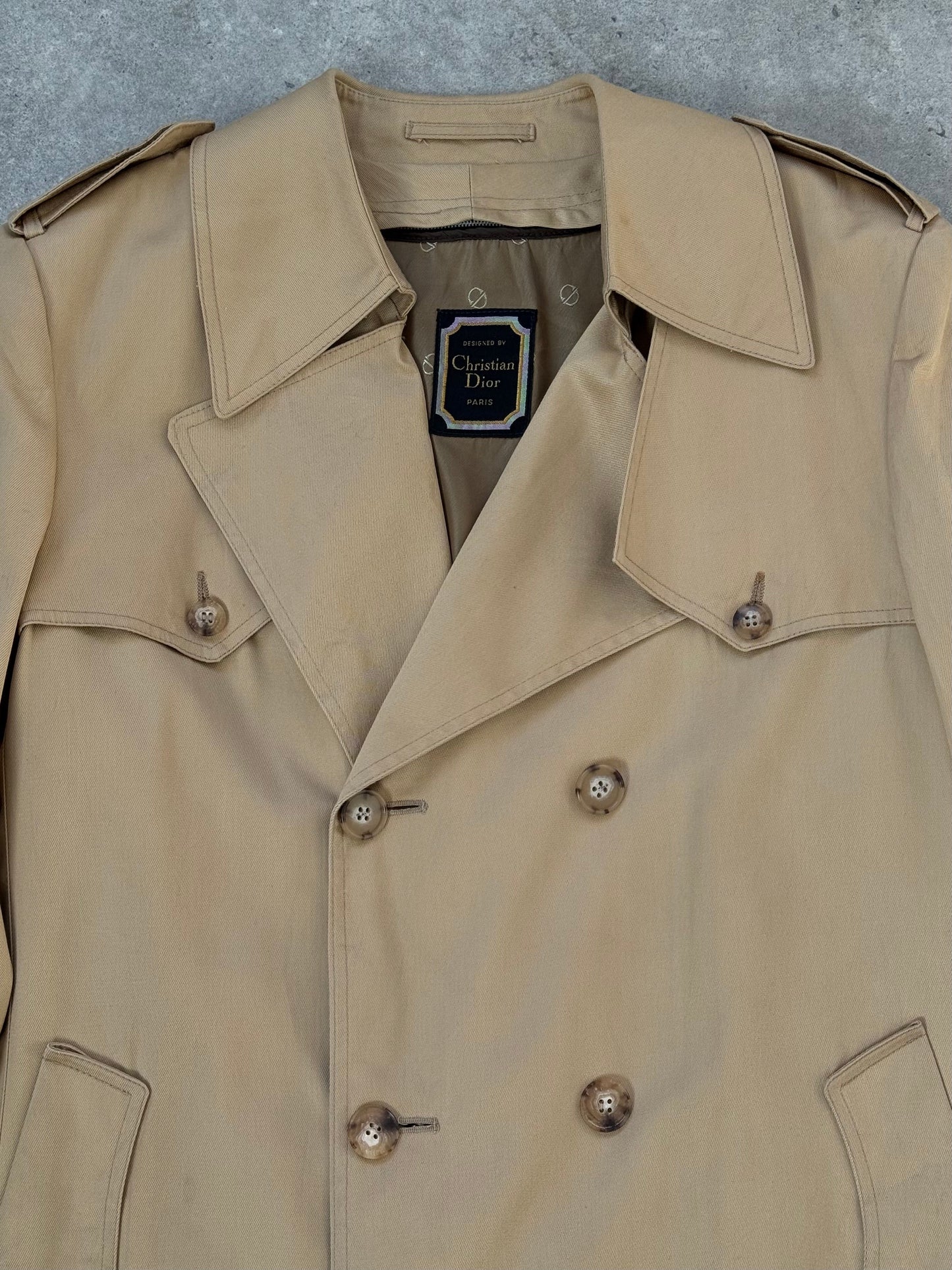 Christian Dior Paris 1980s Cotton Double Breasted Trench Coat - L