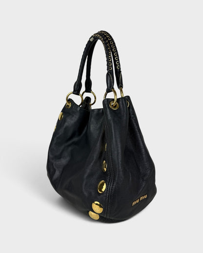 2010s Miu Miu Black Leather Studded Bucket Bag | O/S, Multicoloured