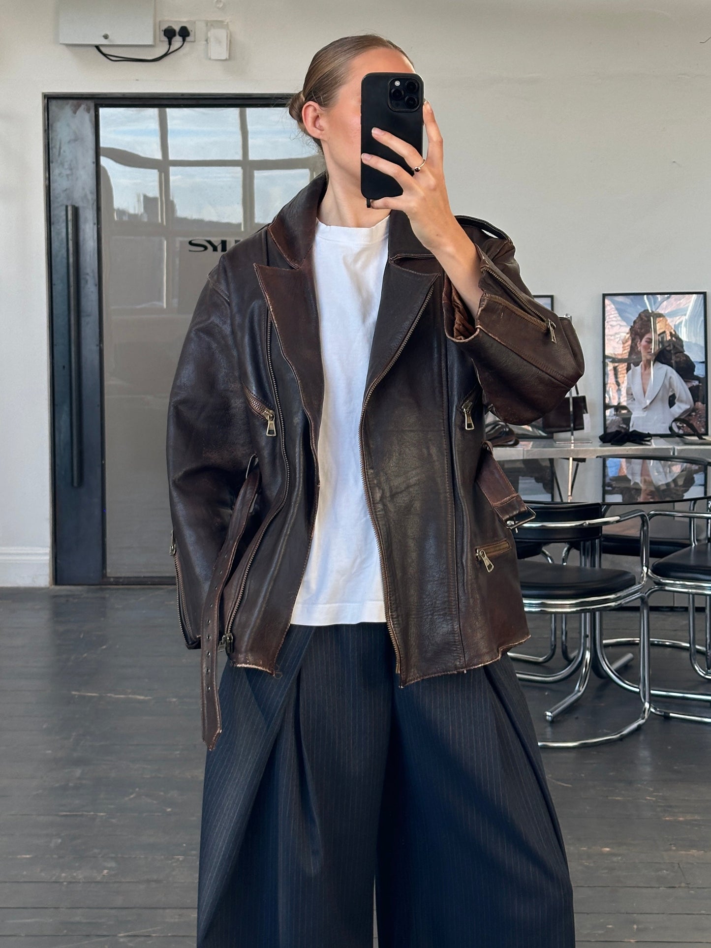 Italian Vintage 1990s Aged Belted Leather Jacket - M