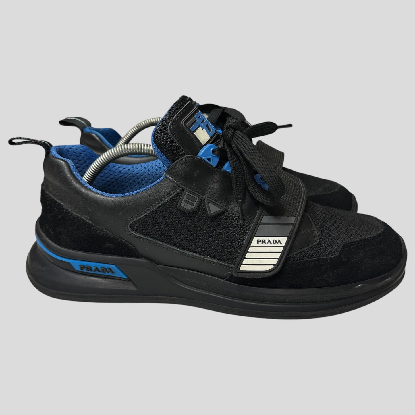 Prada 2018 Mechano Nero Voyage Rubber + Leather Logo Trainers - UK8.5/9 | UK 8.5, Black