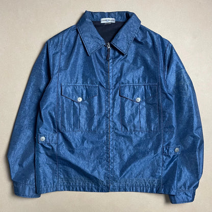 S/S 2002 Sapphire Blue Laminated Webbing 2 Biker Jacket