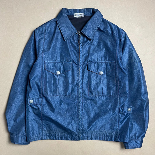 S/S 2002 Sapphire Blue Laminated Webbing 2 Biker Jacket