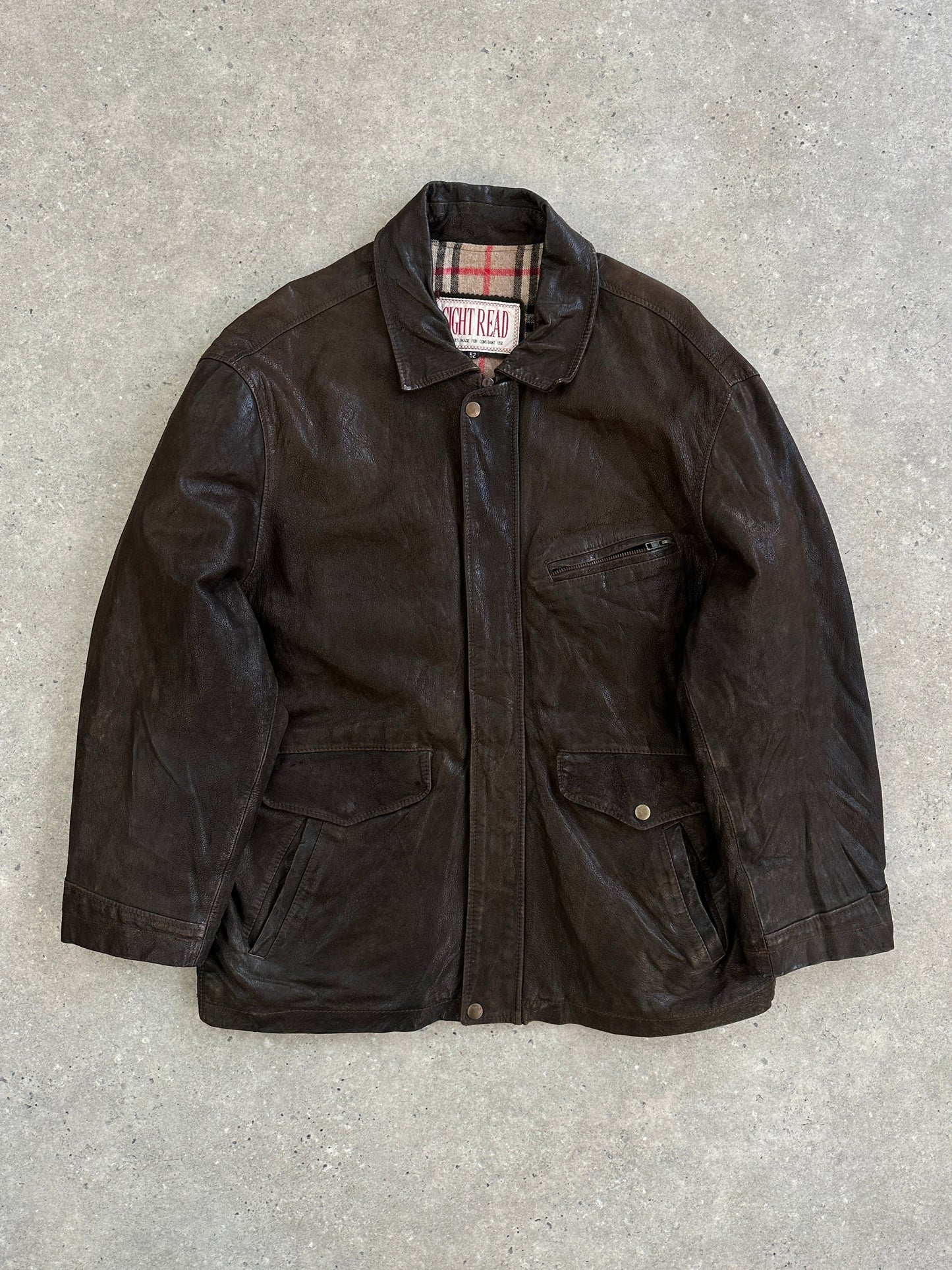 Vintage 1980s Concealed Placket Leather Jacket - L/XL