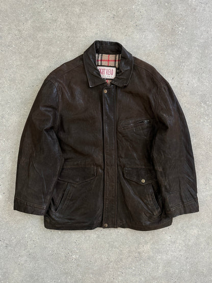 Vintage 1980s Concealed Placket Leather Jacket - L/XL