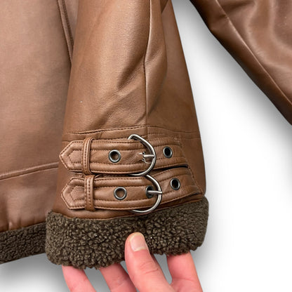 2000's Schott Faux Leather Aviator Jacket (L) | Default Title, Brown
