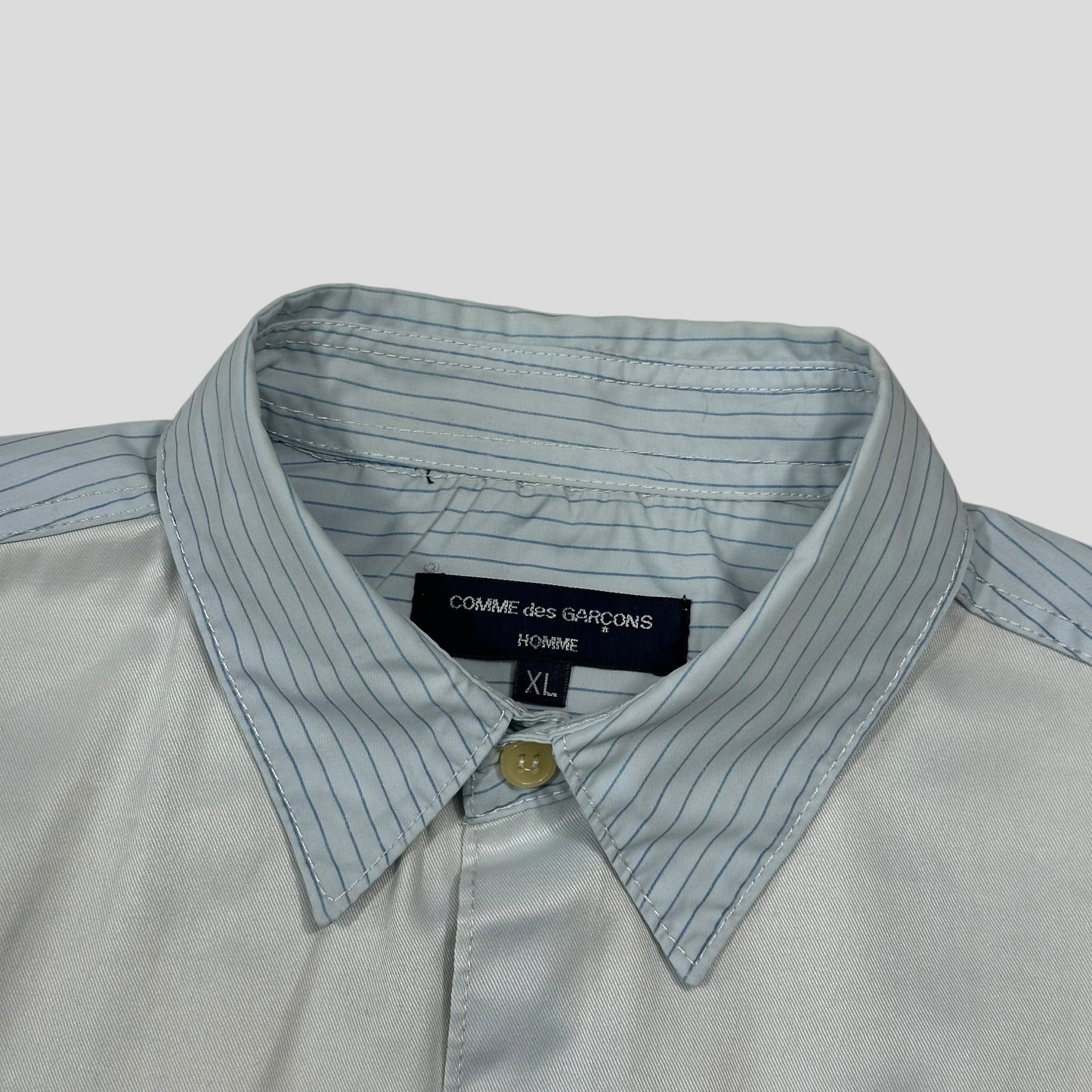 Comme Des Garçons Homme 00’s Striped Mix Material Shirt - M/L | Default Title, Baby Blue, Pale Grey
