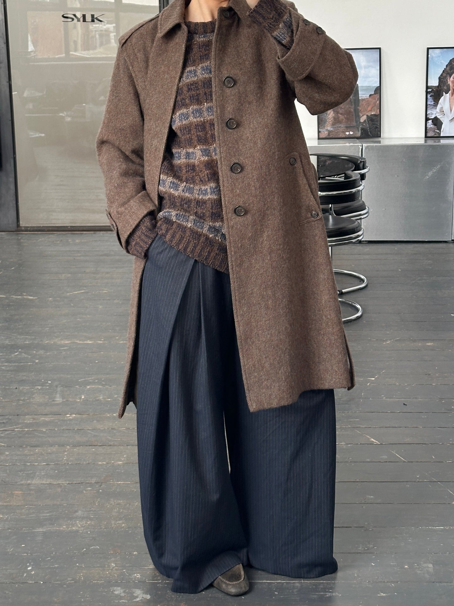 Italian Vintage 1990s Wool Mohair Single Breasted Belted Coat - L