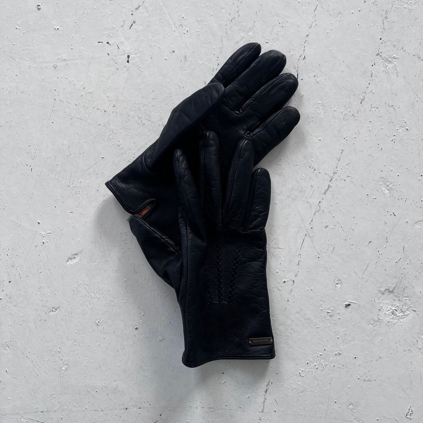 2000s hugo boss orange goat leather gloves | O/S, Orange