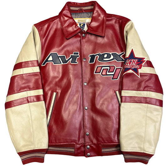 Avirex Goalers Leather Jacket In Red ( L )