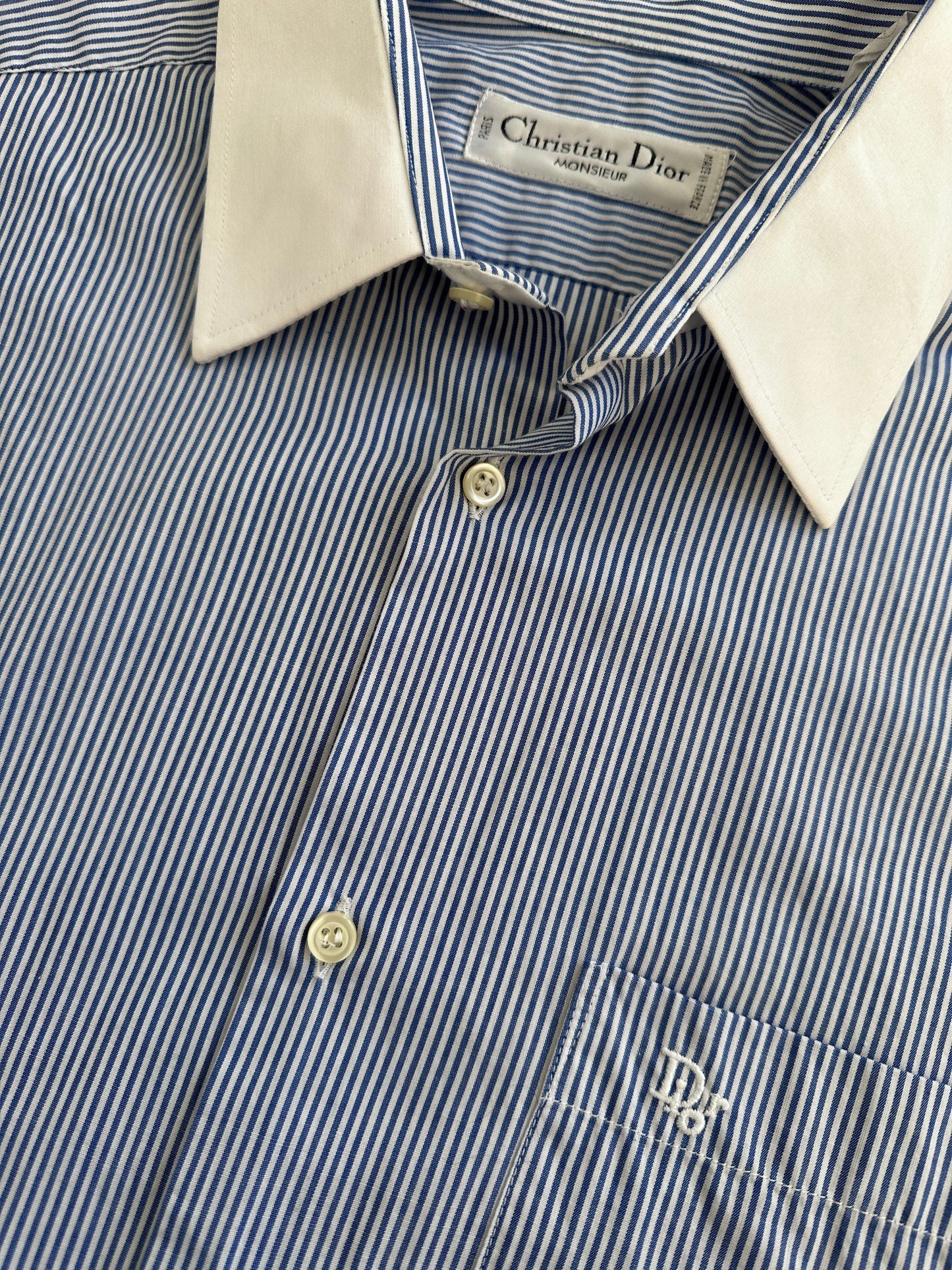Christian Dior Monsieur 1980s Cotton Logo Stripe Shirt - L