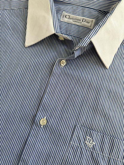 Christian Dior Monsieur 1980s Cotton Logo Stripe Shirt - L