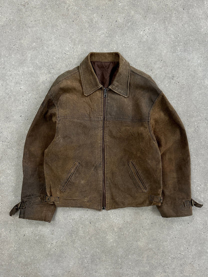 Vintage 1980s Boxy Leather Jacket - XL