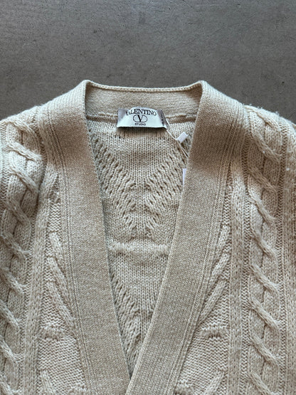 1980's Valentino Cable Knit Cardigan - L | Large, Red