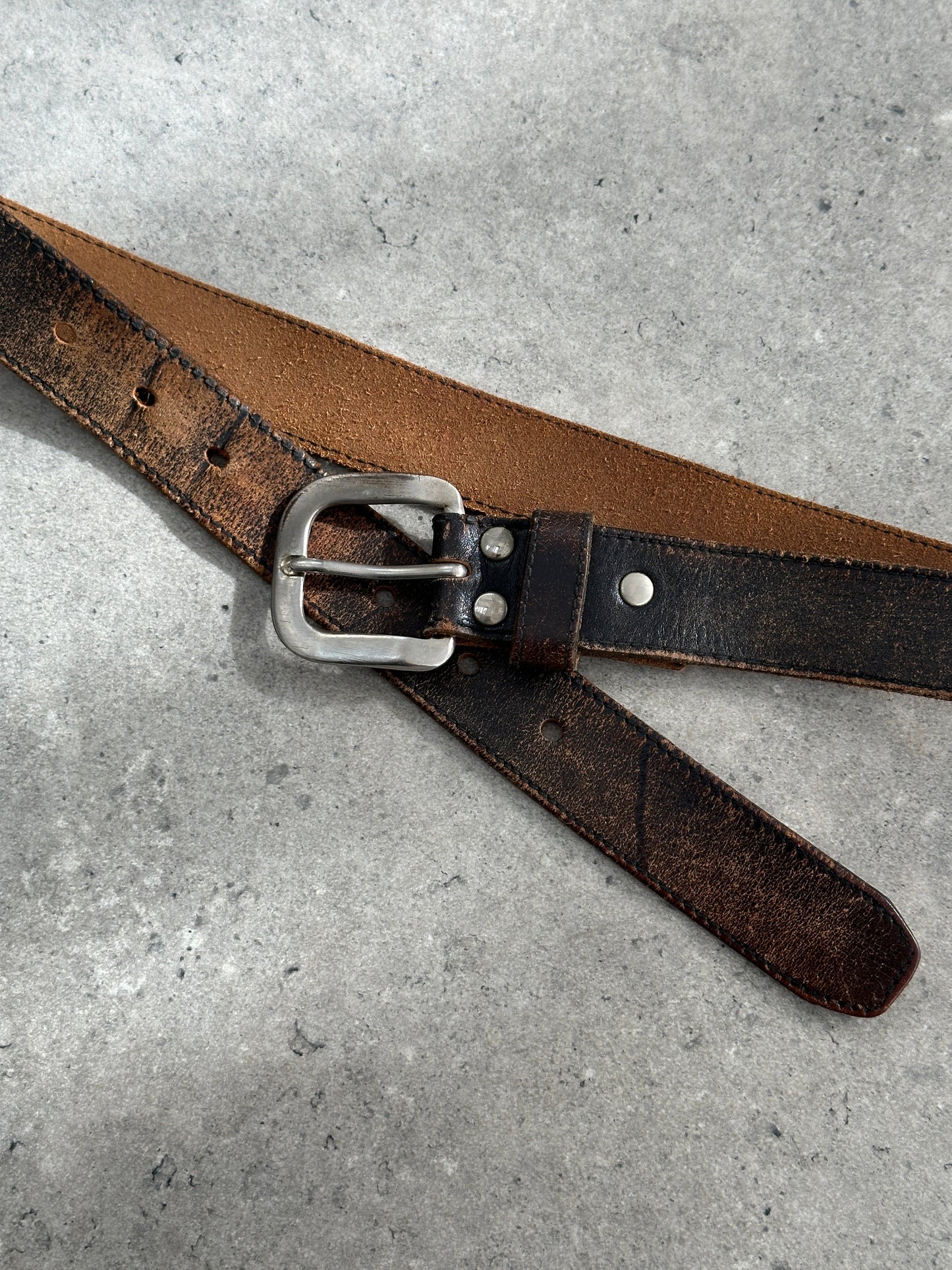 Vintage 1980s Distressed Leather Belt - W27-35