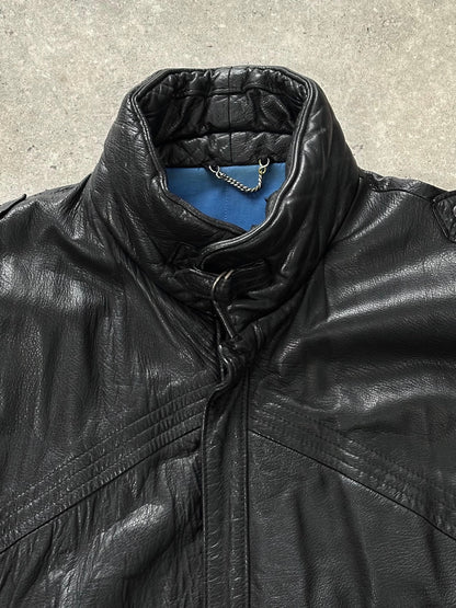 St Michael 1980s High Neck Leather Bomber Jacket - XL