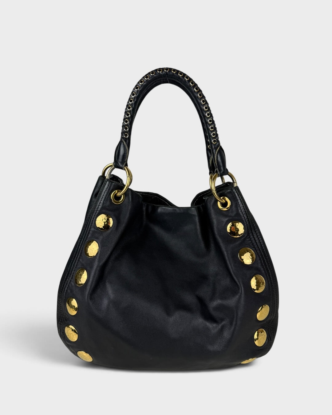 2010s Miu Miu Black Leather Studded Bucket Bag | O/S, Multicoloured