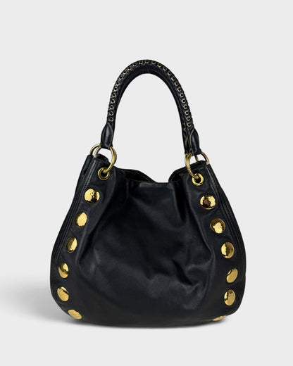 2010s Miu Miu Black Leather Studded Bucket Bag | O/S, Multicoloured