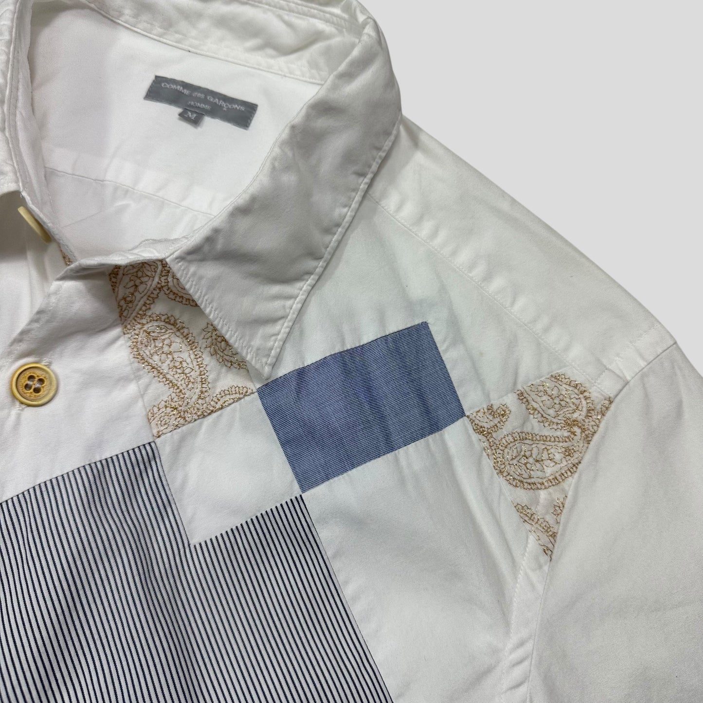 Comme Des Garçons Homme 2003 Patchwork Metallic Embroidered Shirt - M