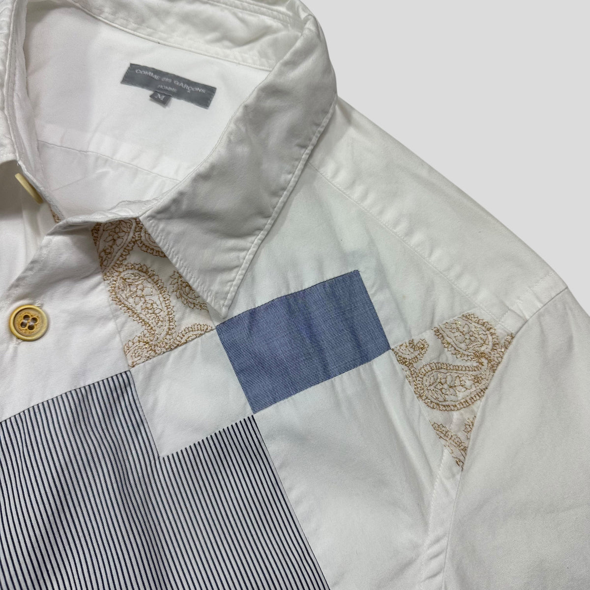 Comme Des Garçons Homme 2003 Patchwork Metallic Embroidered Shirt - M | Medium, Multicoloured