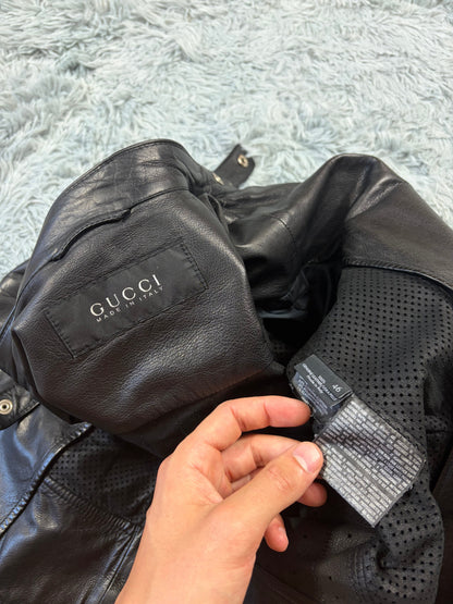 Gucci 00’s by Frida Giannini Perforated Leather Premium Biker Jacket - IT46 | O/S, Black