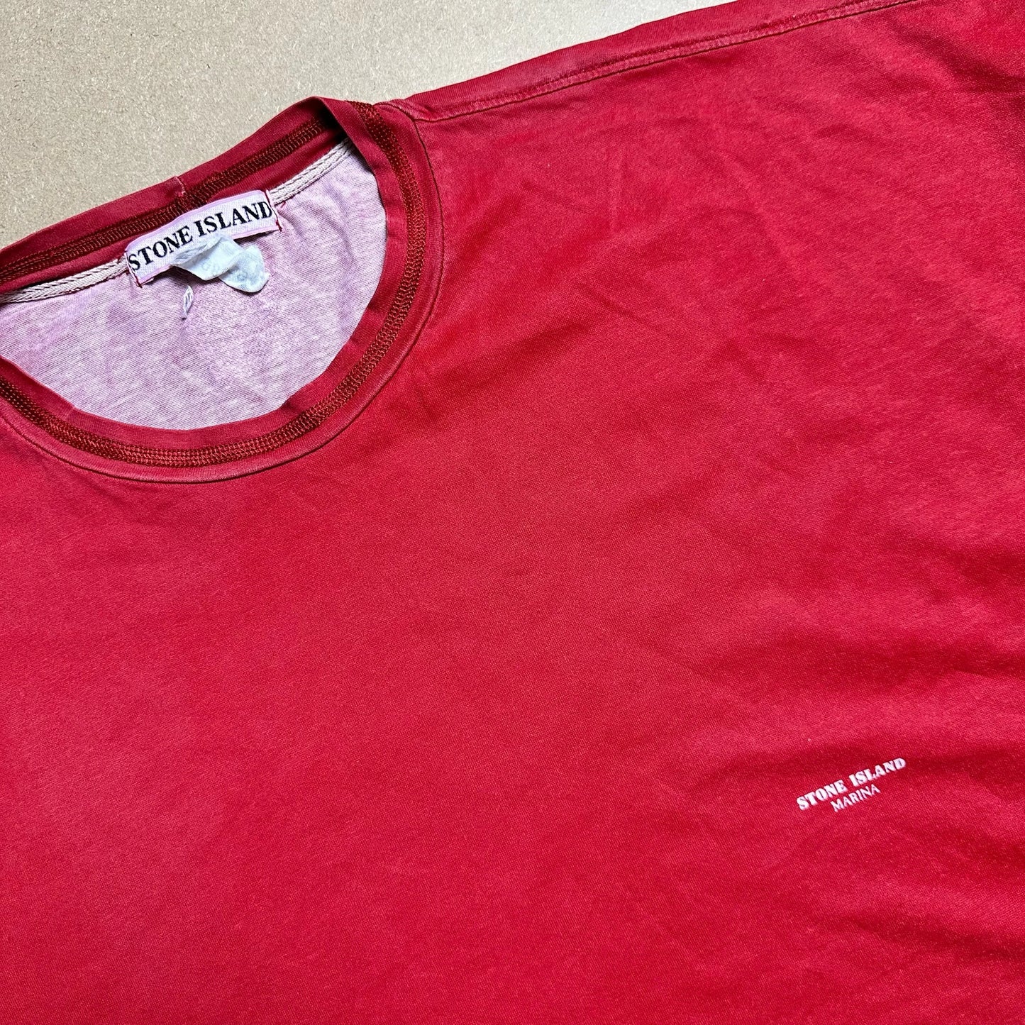 S/S 1989 Scarlet Red Marina Stencil Spell-out T-shirt