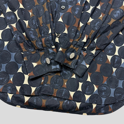 Prada Milano 2006 Diamond and Dots Plaid Abstract Print Shirt - M/L | 41, Navy, Brown, White