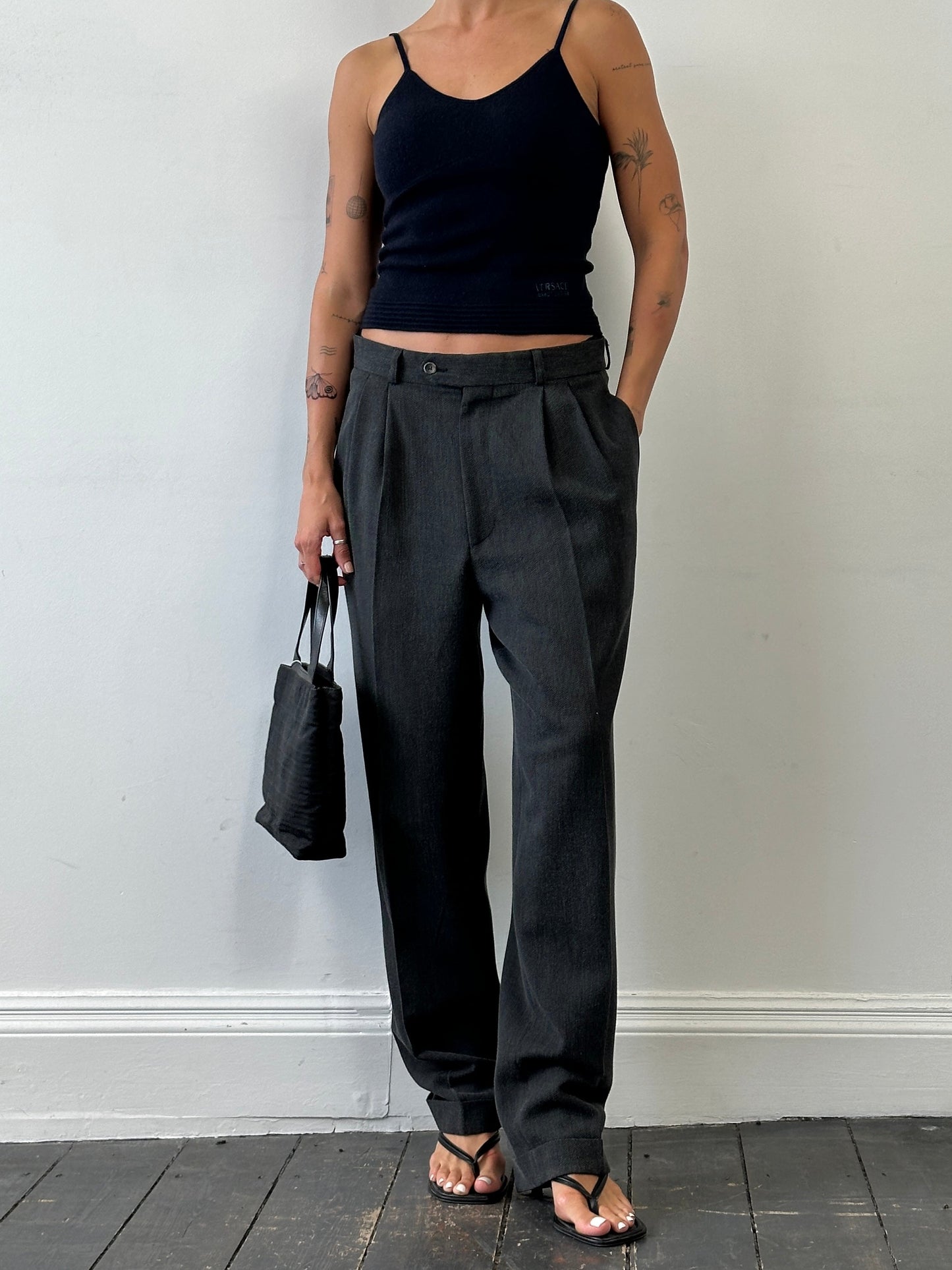 Vintage High Waisted Woven Pleated Trousers - W30