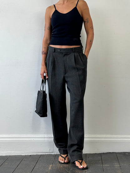 Vintage High Waisted Woven Pleated Trousers - W30