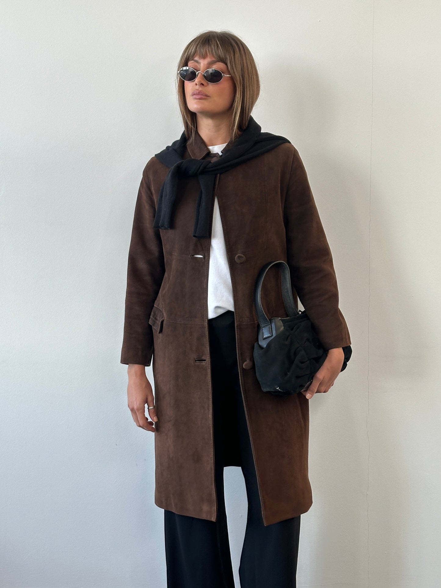 Pierre Balmain Alligator 1980s Suede Trench Coat - S/M