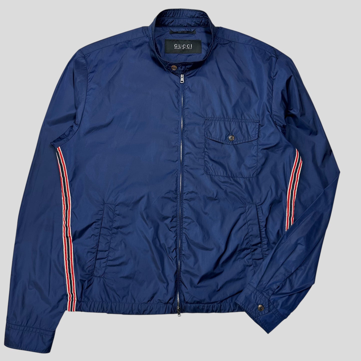Gucci 2012 Blue Stripe Seam Nylon Shimmer Jacket - IT50 (M/L) | Default Title, Blue