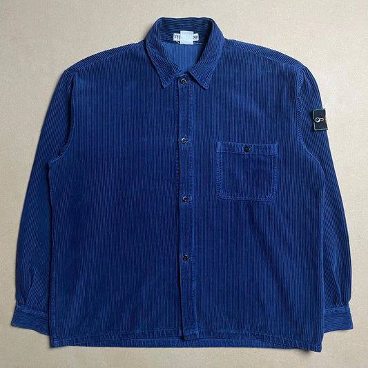 A/W 1994 Persian Blue Jumbo Corduroy Button Down Single Pocket Work Shirt