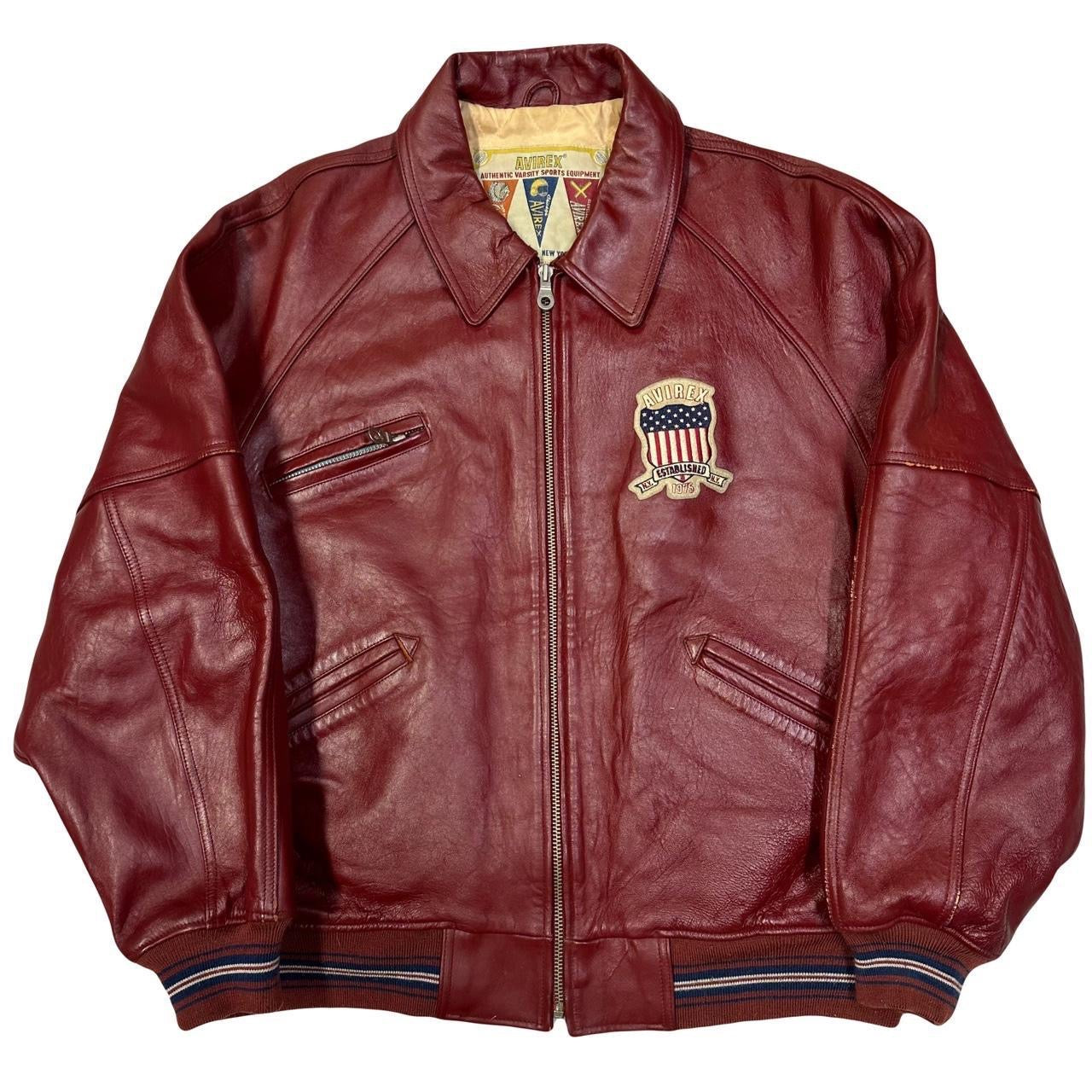 Avirex Icon Leather Jacket In Burgundy Red ( XXL )