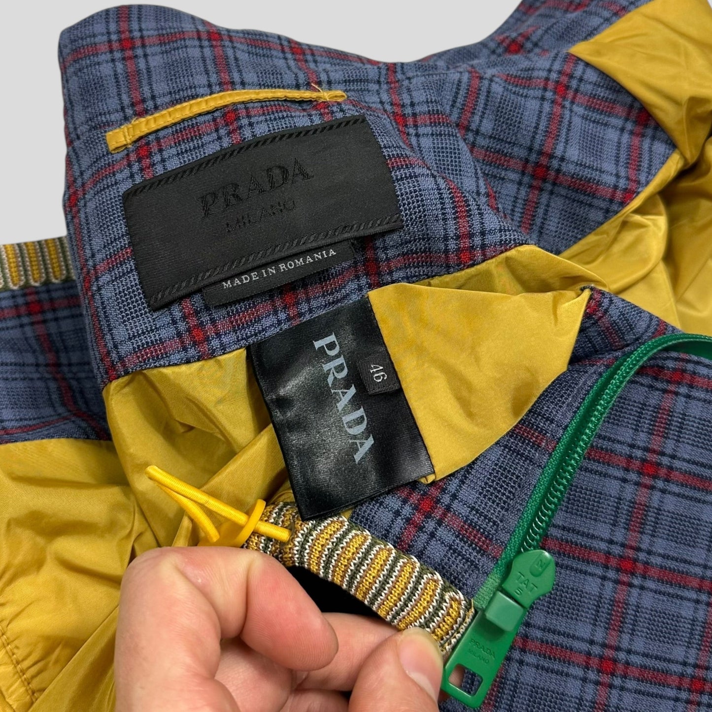 Prada Milano SS16 Wool Contrast Zip Technical Plaid Blouson Jacket - IT46 | Default Title, Multicoloured