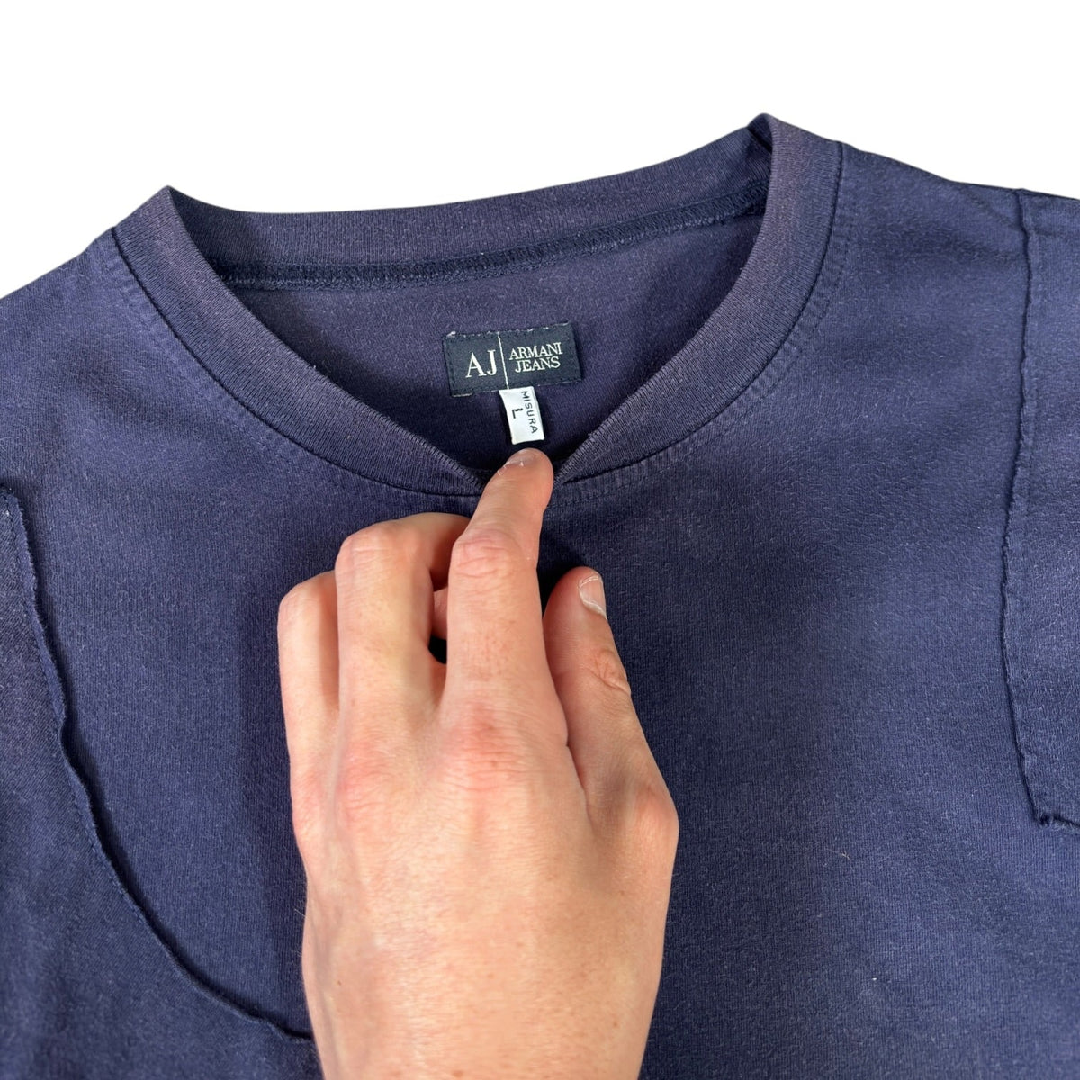 Armani Jeans 00’s Raw Stitch T Shirt L | Large, Navy