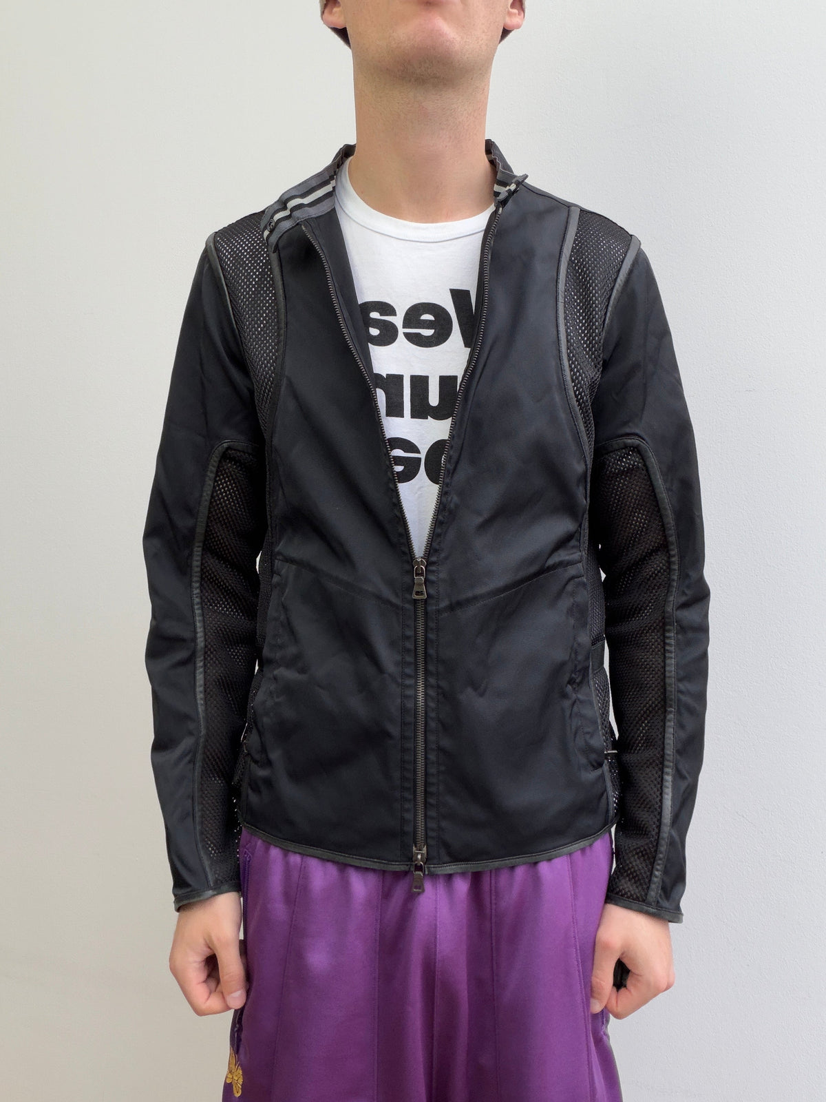 Prada Sport SS00 Leather-Trim Mesh Biker Jacket | Medium, Black