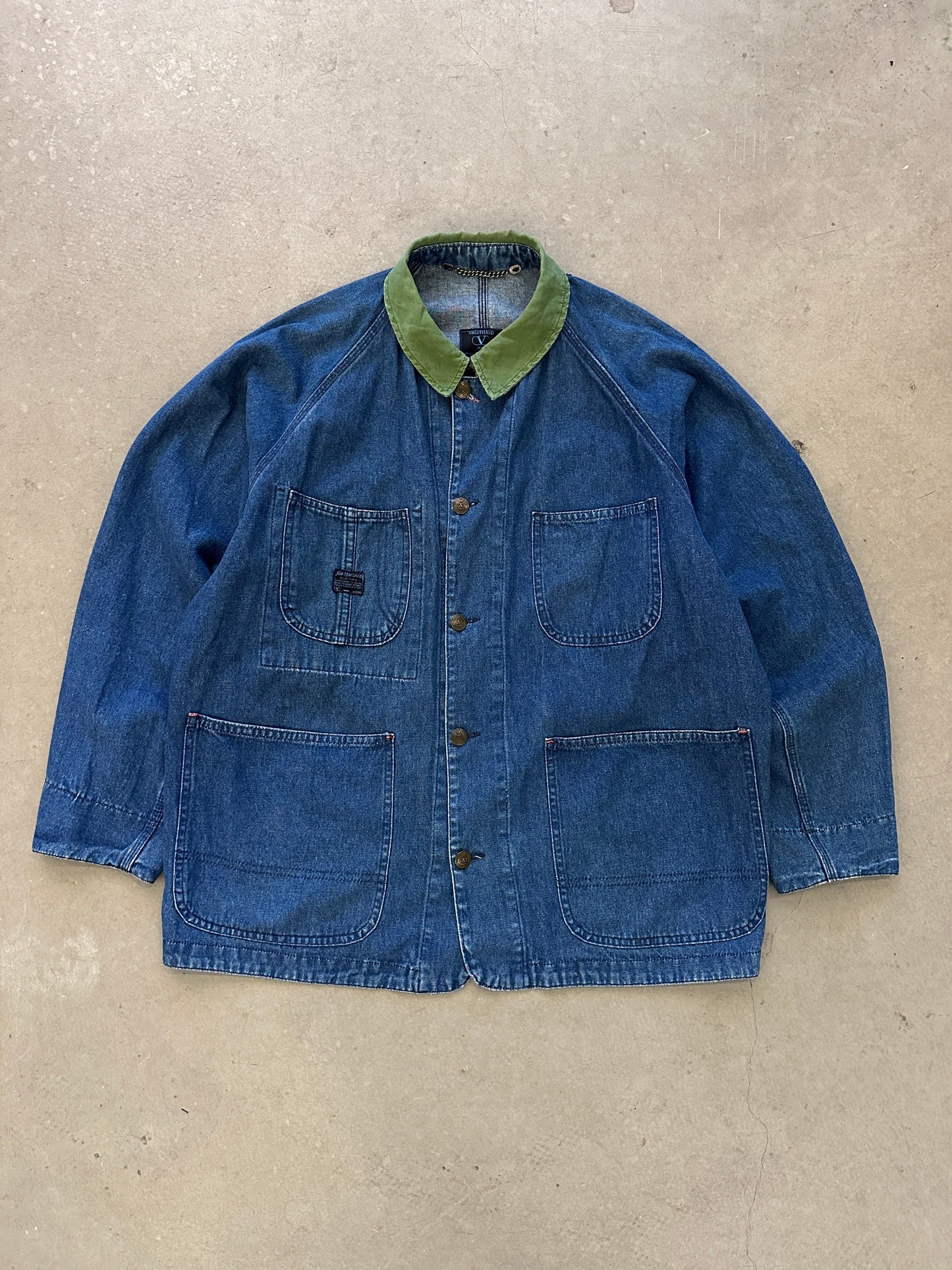 1990’s Valentino Job Matched Denim Chore Jacket - XL | Blue, Red