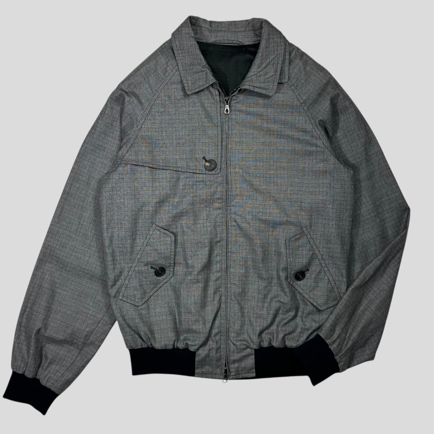 Hardy Amies AW07 Ripstop Grid Asymmetrical Harrington Jacket - M | Default Title, Grey