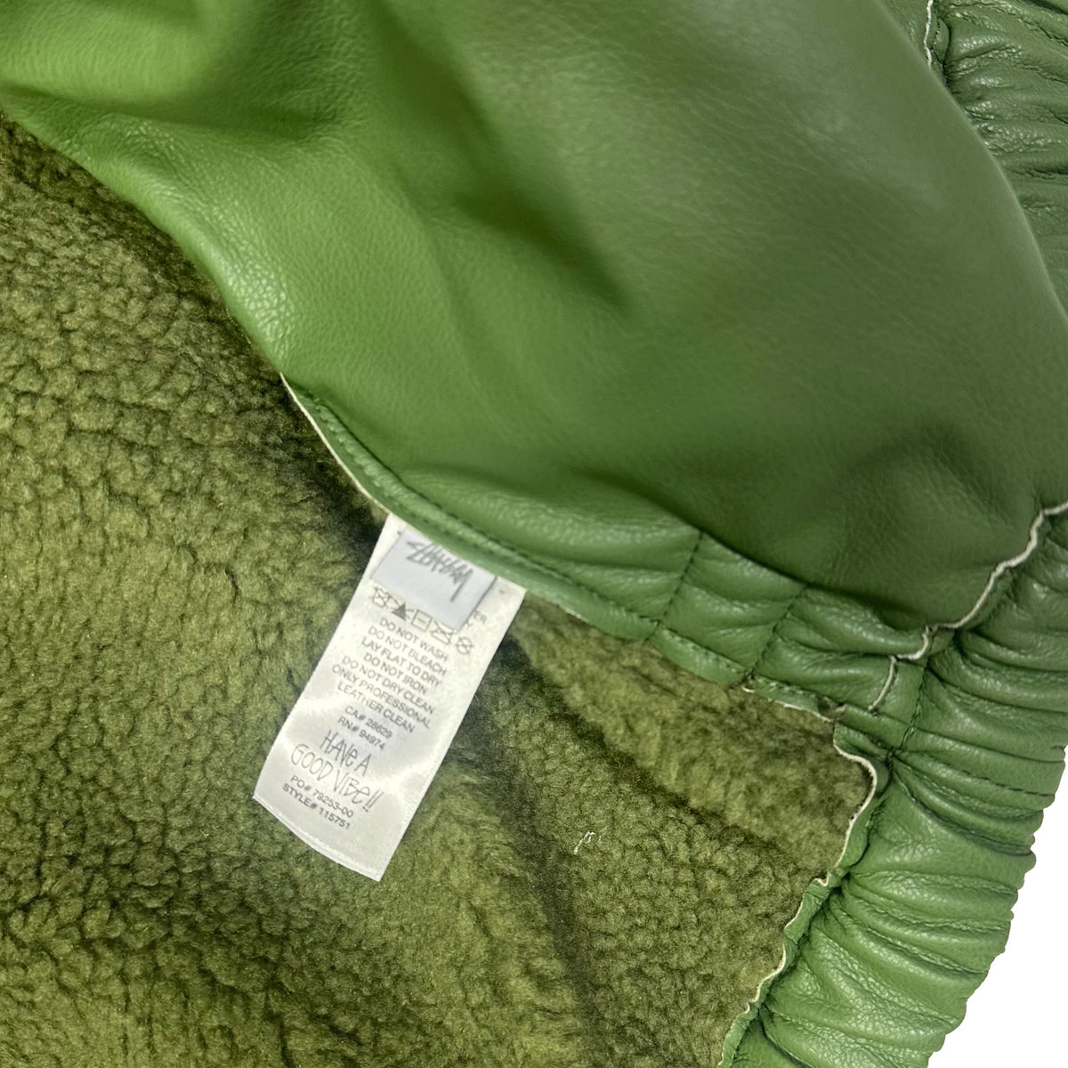 Stüssy Shearling Hooded Work Leather Jacket In Green (XL) | XL, Green
