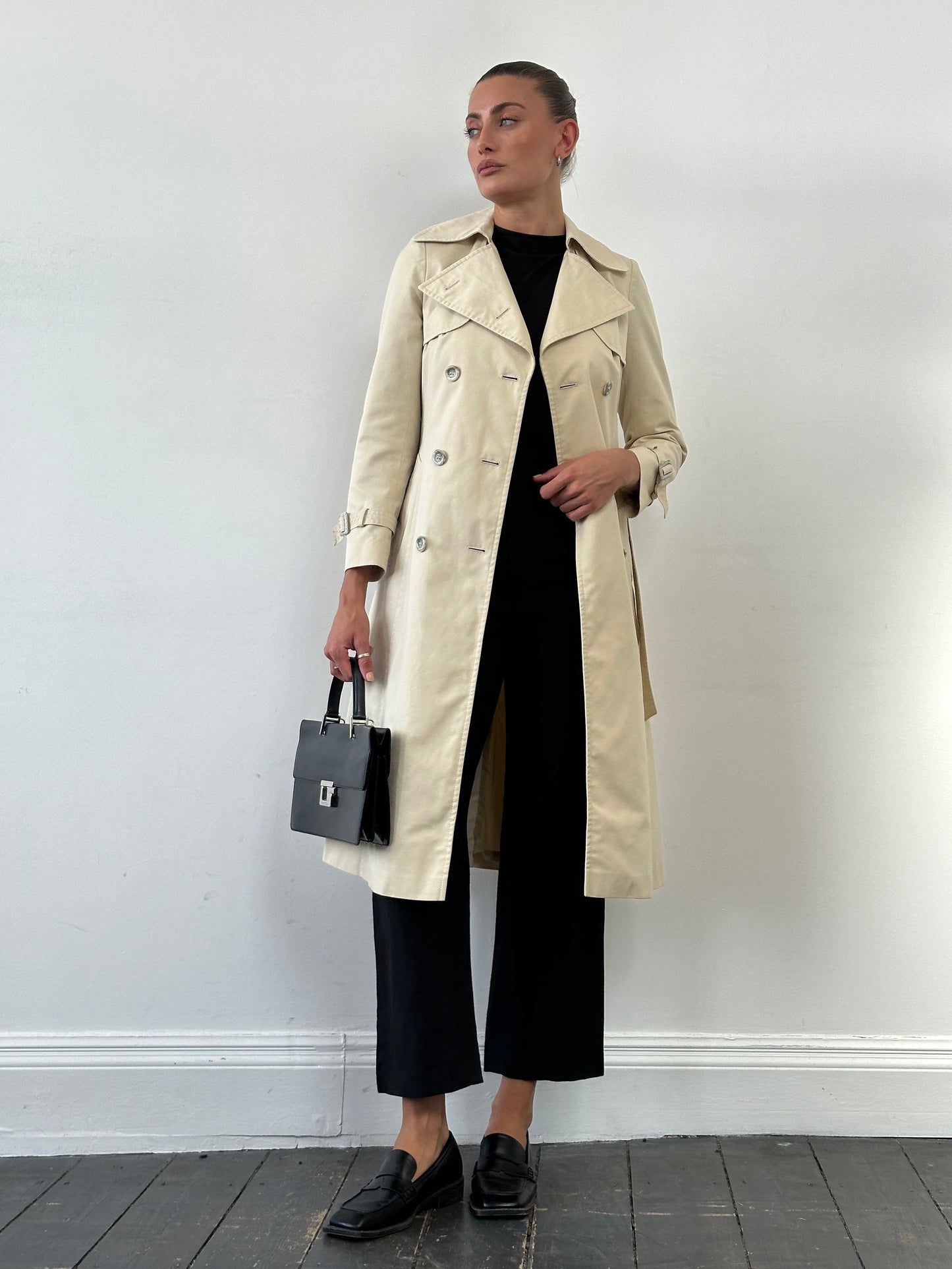 Vintage 1980s Cotton Double Breasted Belted Trench Coat - XS