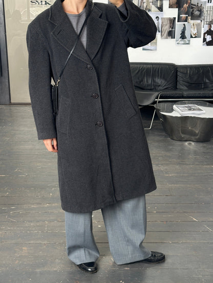 Italian Vintage 1980s Wool Cashmere Herringbone Coat - XL