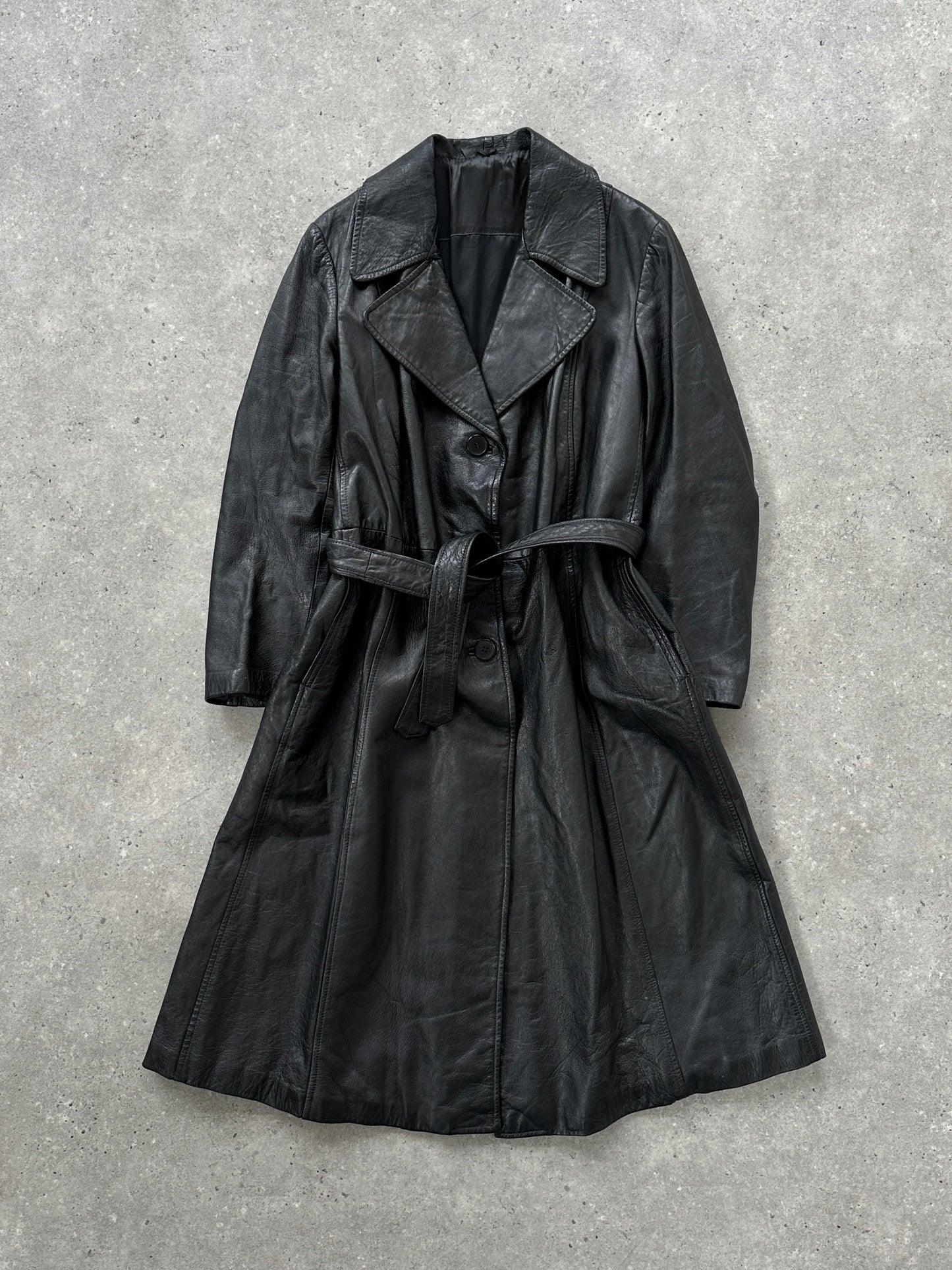 Vintage Belted Leather Trench Coat - M/L