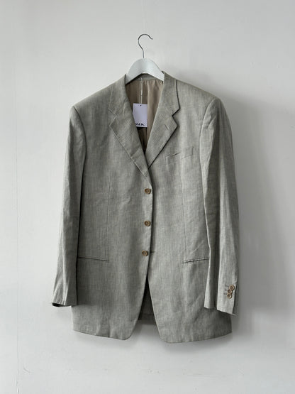 Armani Collezioni Striped Linen Cotton Relaxed Blazer - 42R/XL