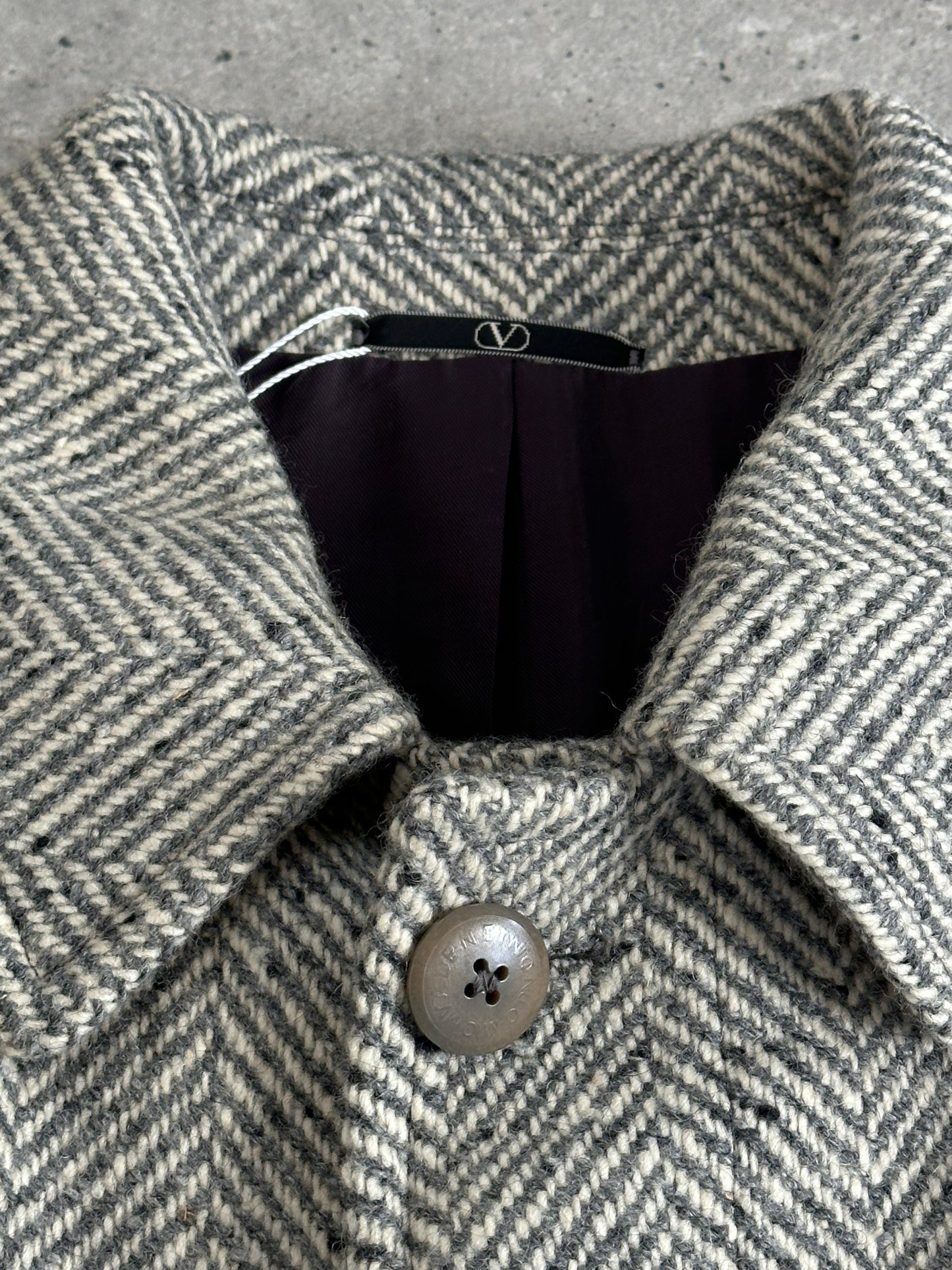 Valentino 1990s Pure Wool Herringbone Belted Coat - XL/XXL