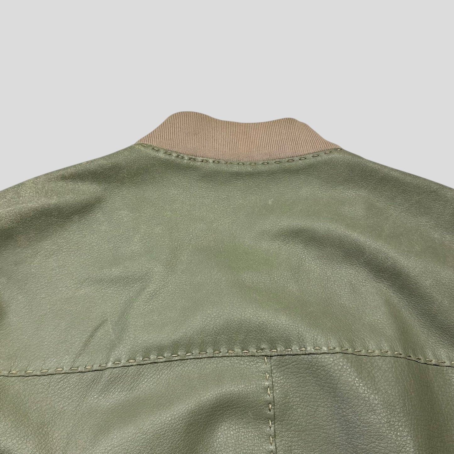 Fendi Avocado Green Lambskin Leather FF Zucca Bomber Jacket - IT46 (S/M)