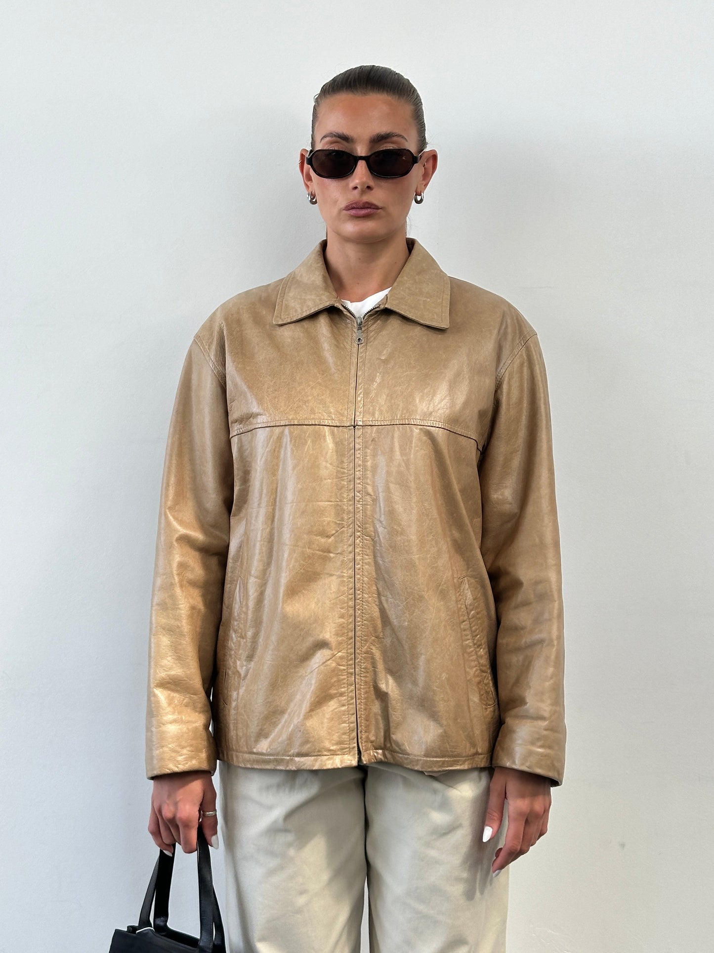 Italian Vintage Minimal Leather Jacket - L