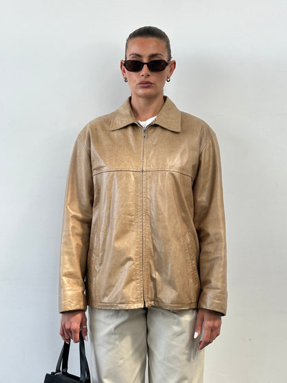 Italian Vintage Minimal Leather Jacket - L